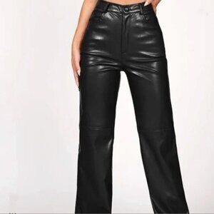 SHEIN Women's Black Faux Leather Pants Straight Leg Sz 2 (XS)